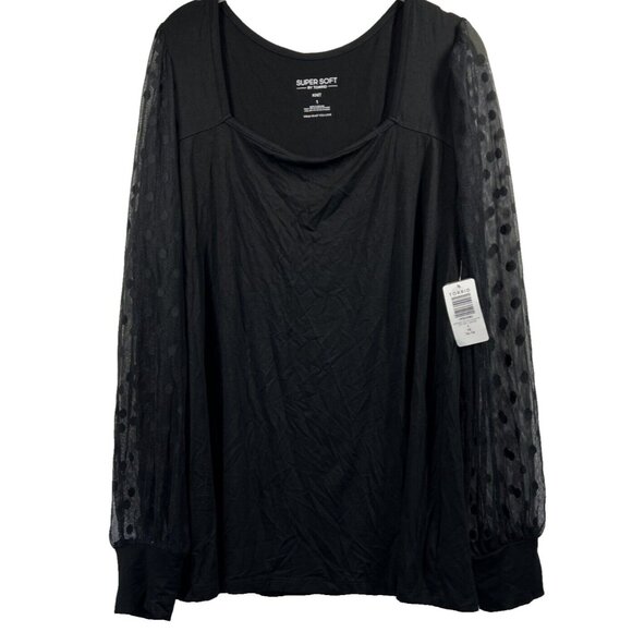 torrid Tops - Torrid Women's Top 14 16 Black Sheer Polka Dot Long Sleeves Grunge Super Soft